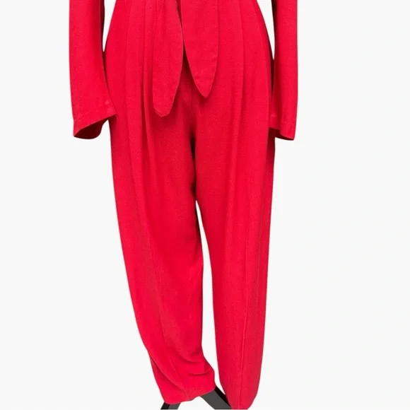 Vintage Red Long Sleeve Button Front Jumpsuit Size 10 Molly Malloy Petite - Picture 9 of 15